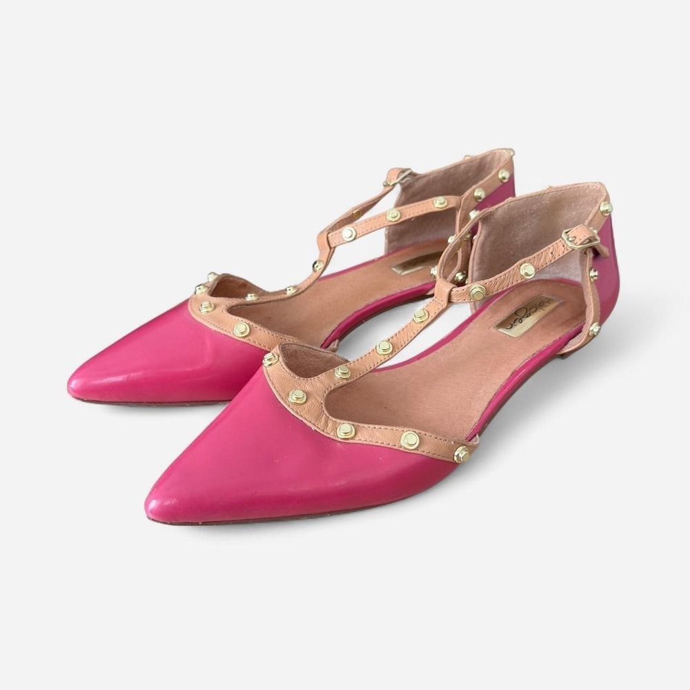 2000s Halogen hot pink studded pointed toe ballet flats